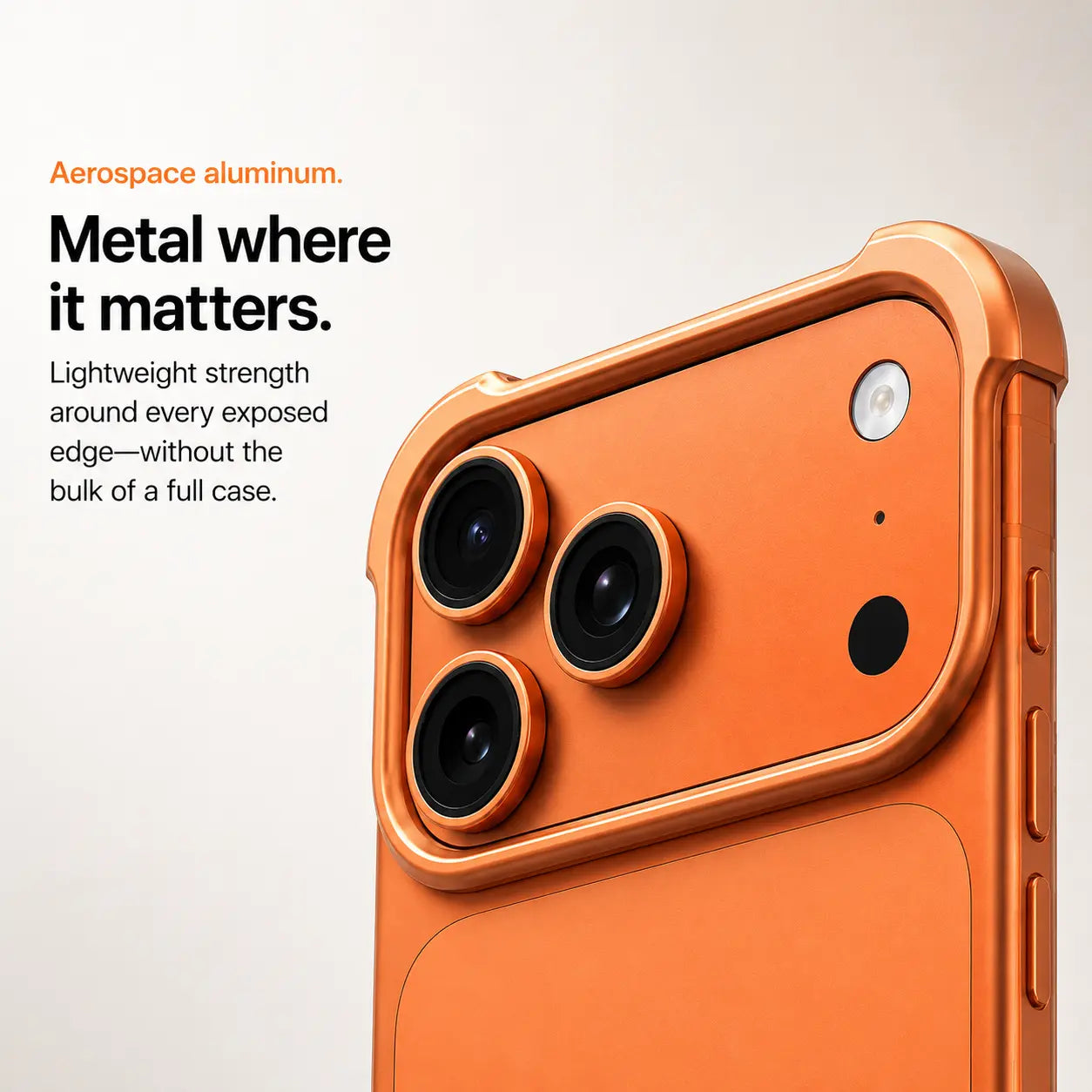 Slim protective metal bumper with open back