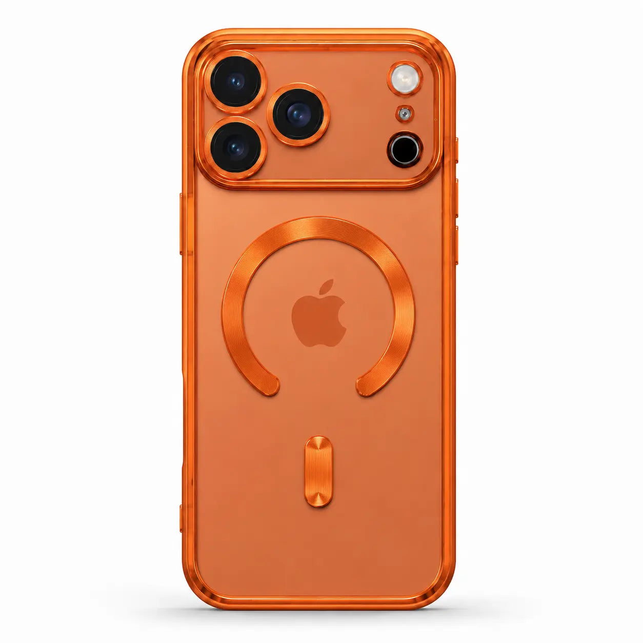 Orange tinted magnetic phone case with wide camera openings, shown from the back on white #color_Cosmic Orange