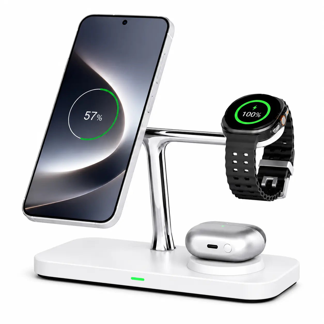 Arctic White three device wireless charging dock with phone watch and earbuds #color_Arctic White