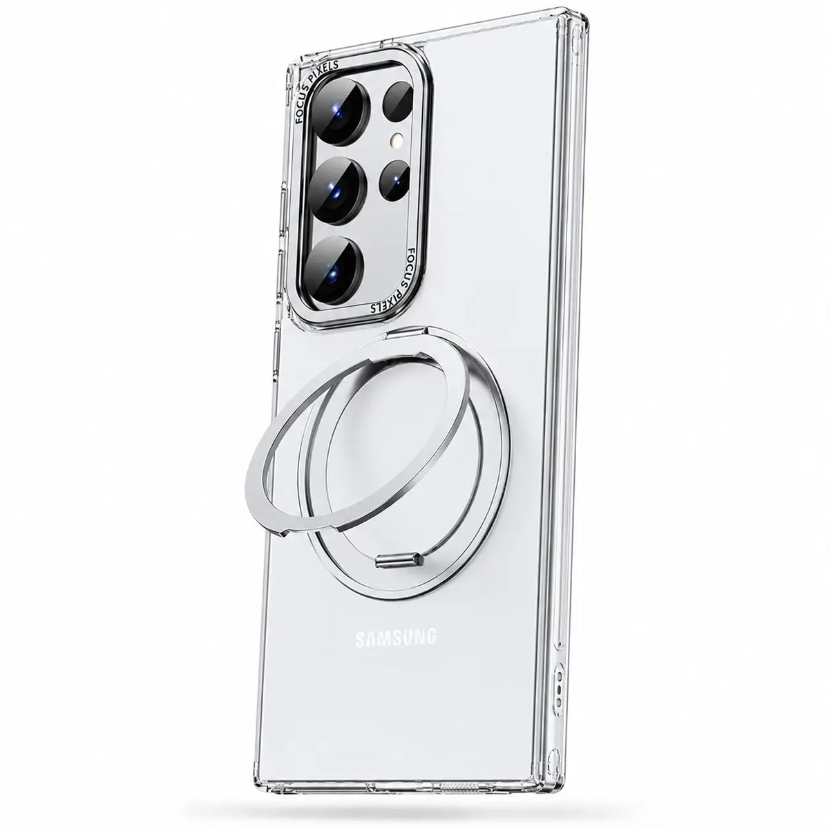 Magnetic phone case with a folding kickstand #color_Transparent