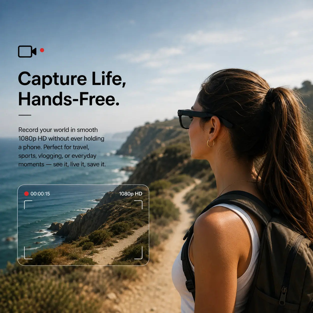 AI smart glasses with built-in camera and audio