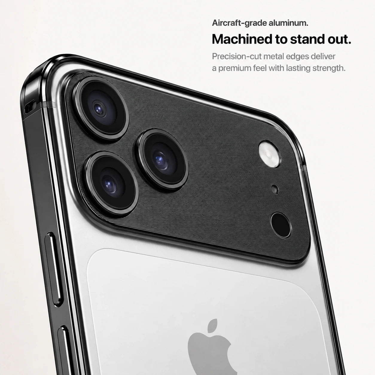 Black aluminum frame phone case showing the machined camera guard and metal frame #color_Midnight Black