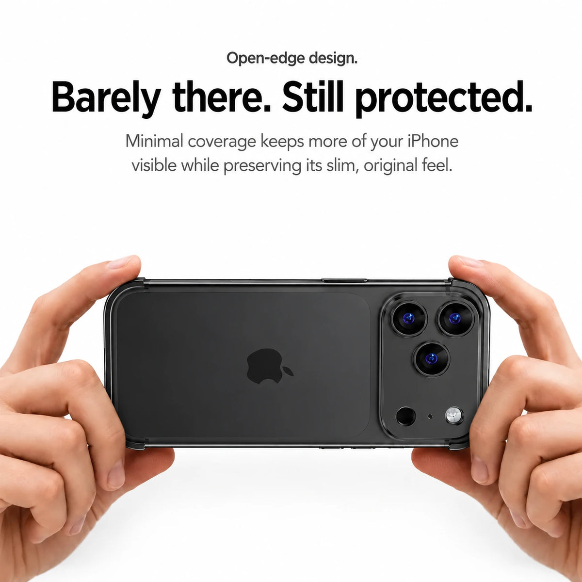 Black minimal metal phone case held horizontally in two hands #color_Midnight Black