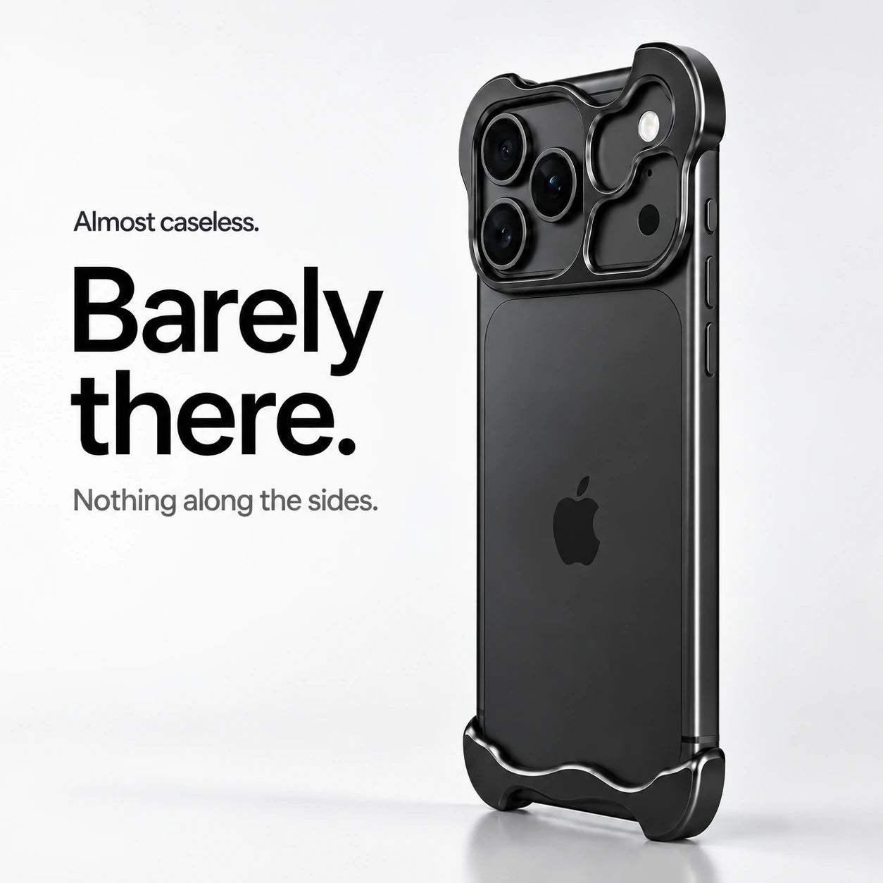Black sculpted metal phone case standing upright showing its slim profile #color_Midnight Black