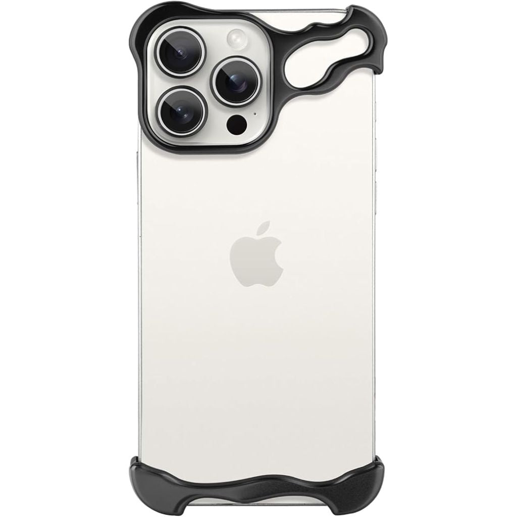 Black sculpted phone case around a light phone with three rear cameras #color_Midnight Black
