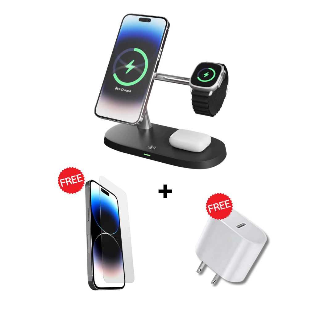 3 in 1 Magnetic Charger with Free Plug & Screen Protector