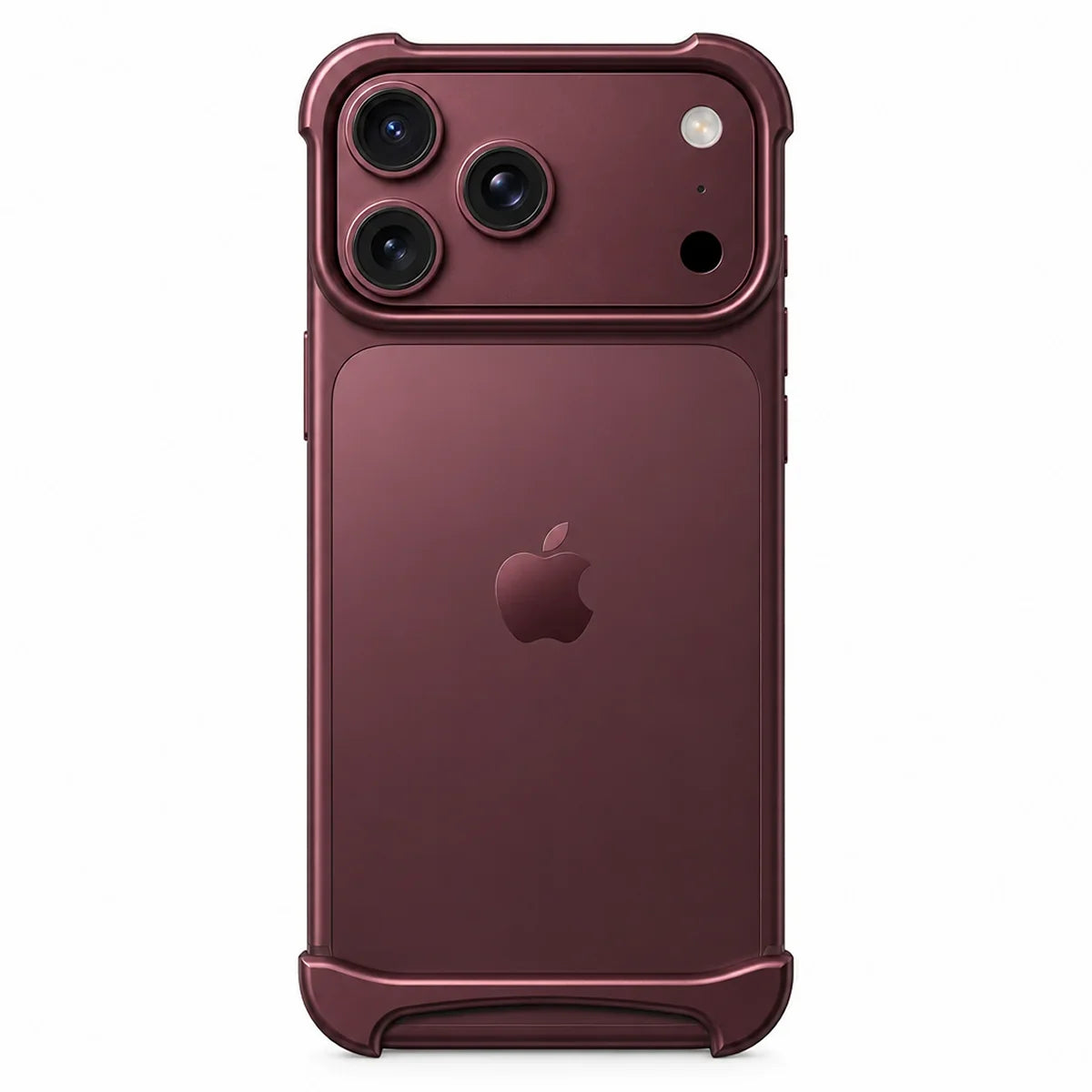 Burgundy two-piece metal phone bumper with an exposed back on a white background #color_Burgundy