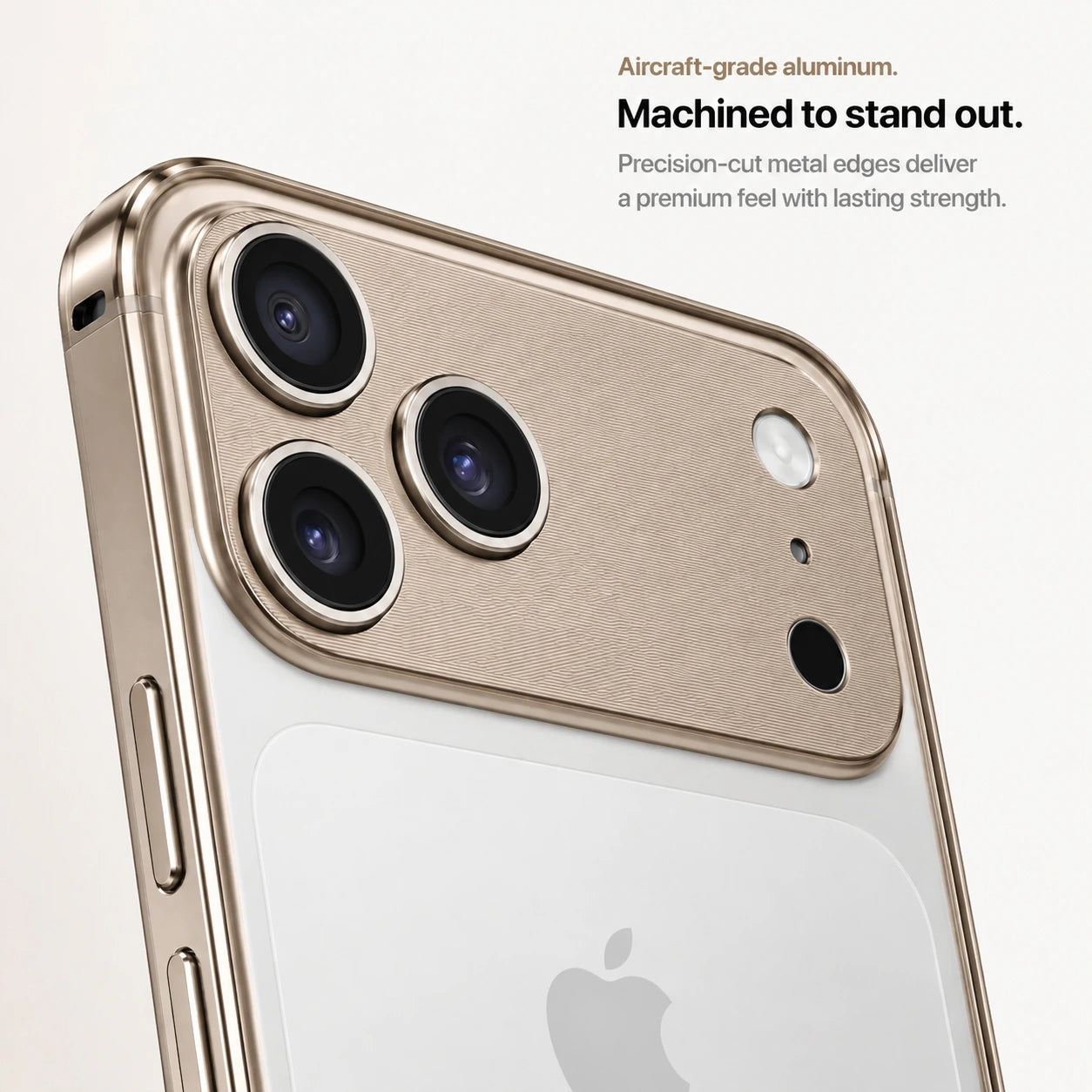 Champagne gold aluminum frame phone case showing the machined camera guard and metal frame #color_Champagne Gold