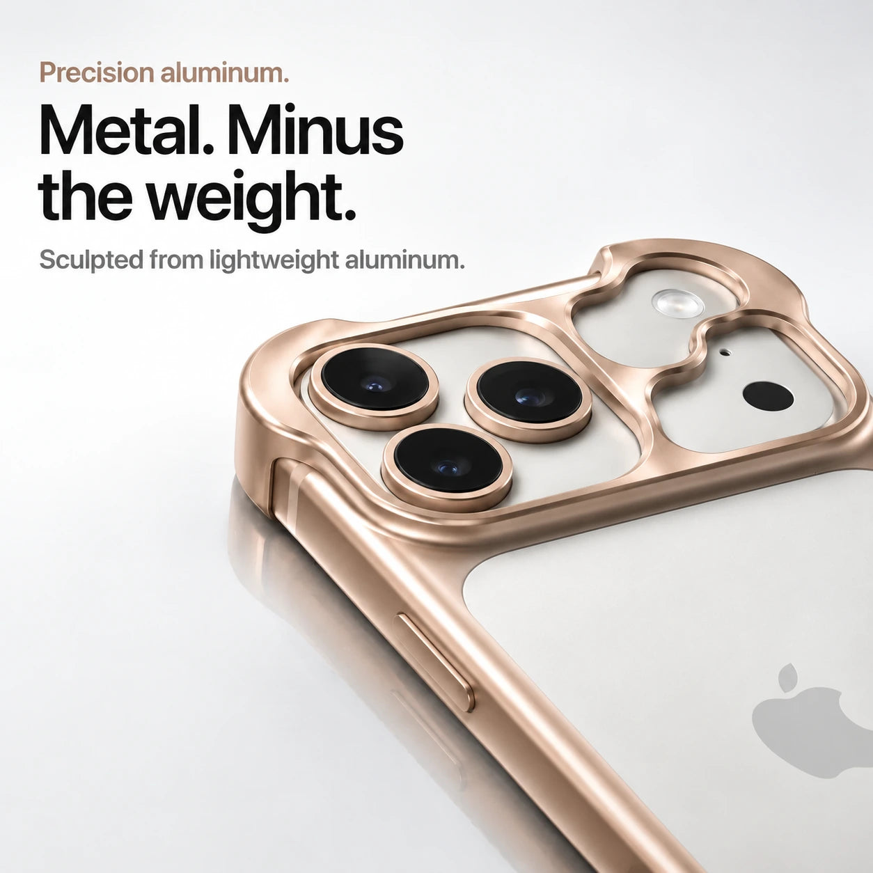 Champagne gold sculpted metal phone case showing a close view of its sculpted camera guard #color_Champagne Gold