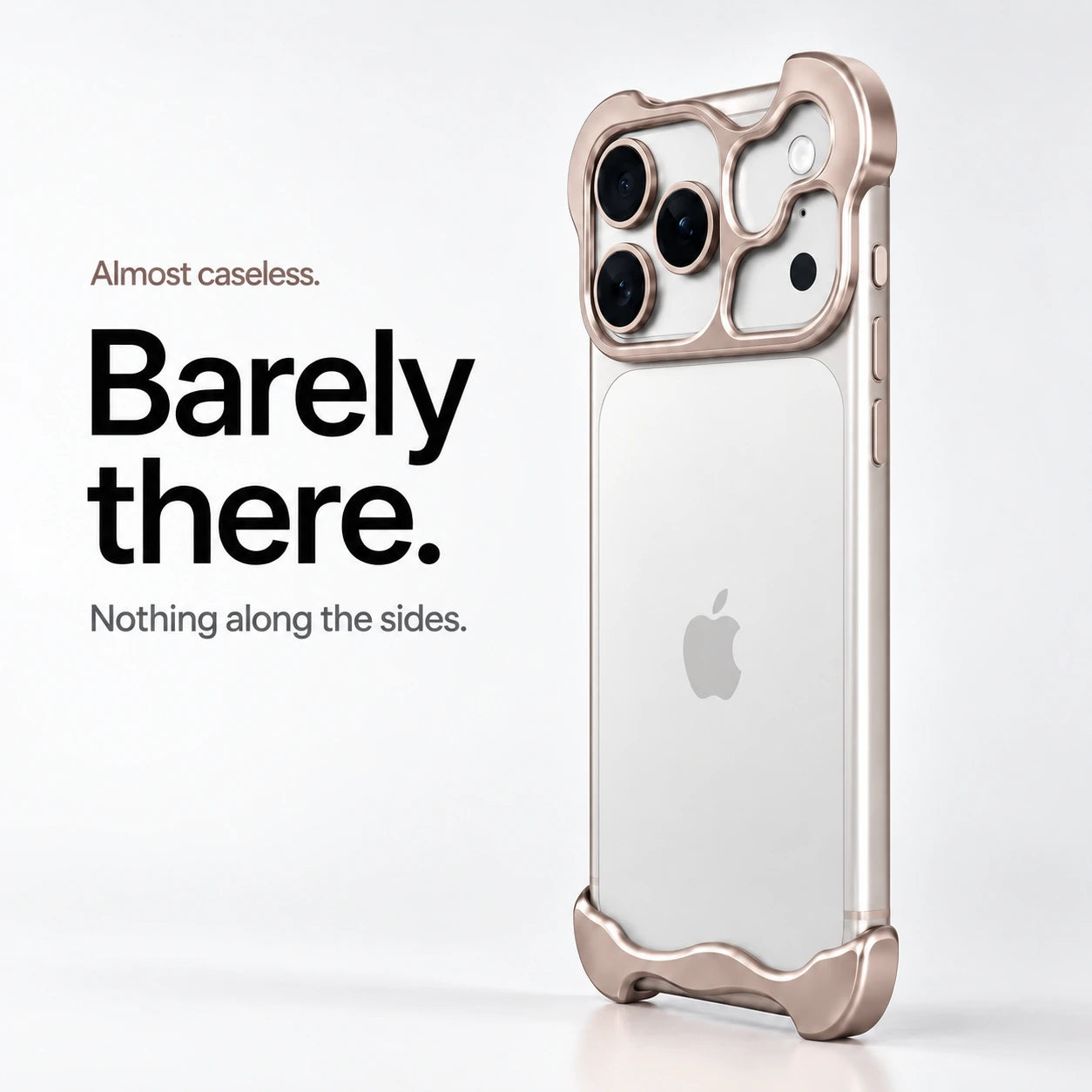 Champagne gold sculpted metal phone case standing upright showing its slim profile #color_Champagne Gold