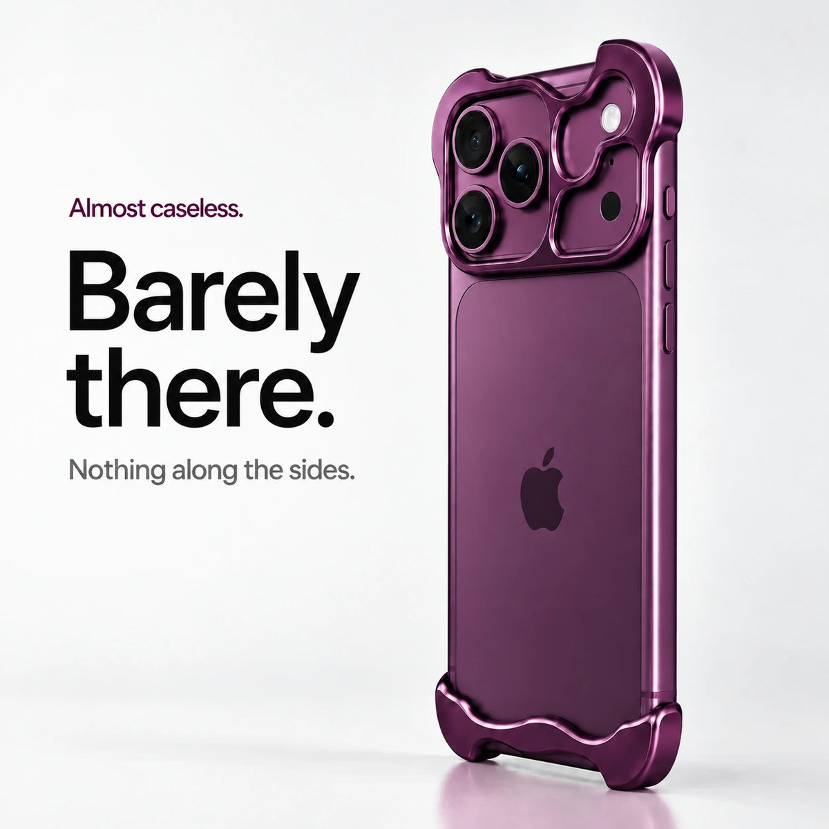 Dark purple sculpted metal phone case standing upright showing its slim profile #color_Dark Cherry