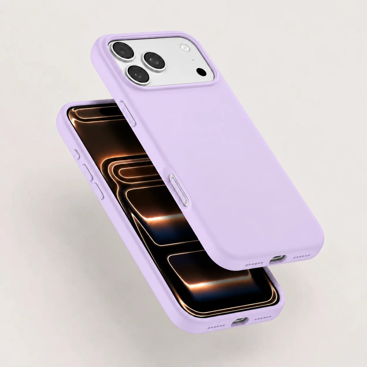 Lavender silicone phone case shown from the front and rear #color_Lavender