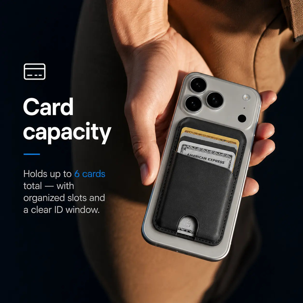 Magnetic card wallet attached to iPhone