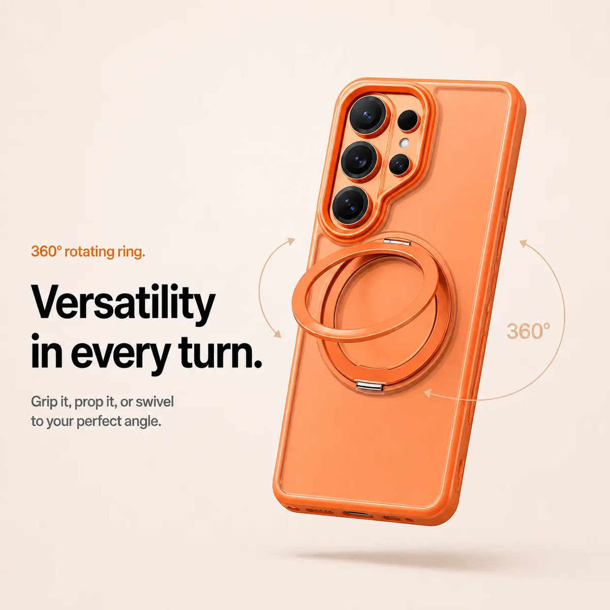 Orange magnetic phone case with an adjustable ring and a rotation graphic #color_Cosmic Orange