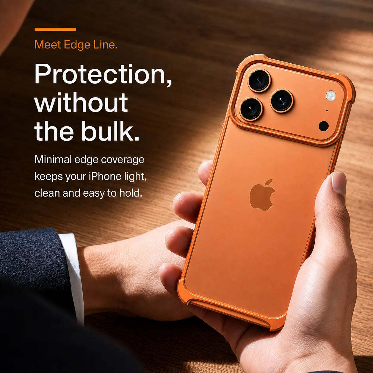 Open back aluminum phone case with protective frame