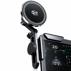 Tesla magnetic car charger with iPhone mounted