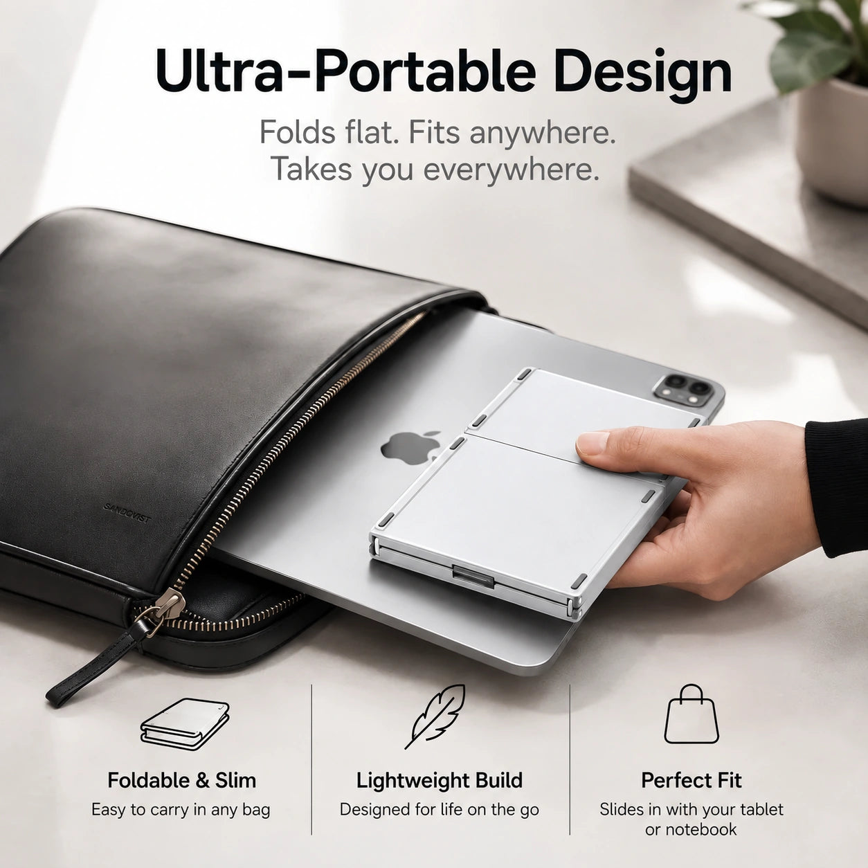 Titanium Silver folding wireless keyboard folded for travel #color_Titanium Silver