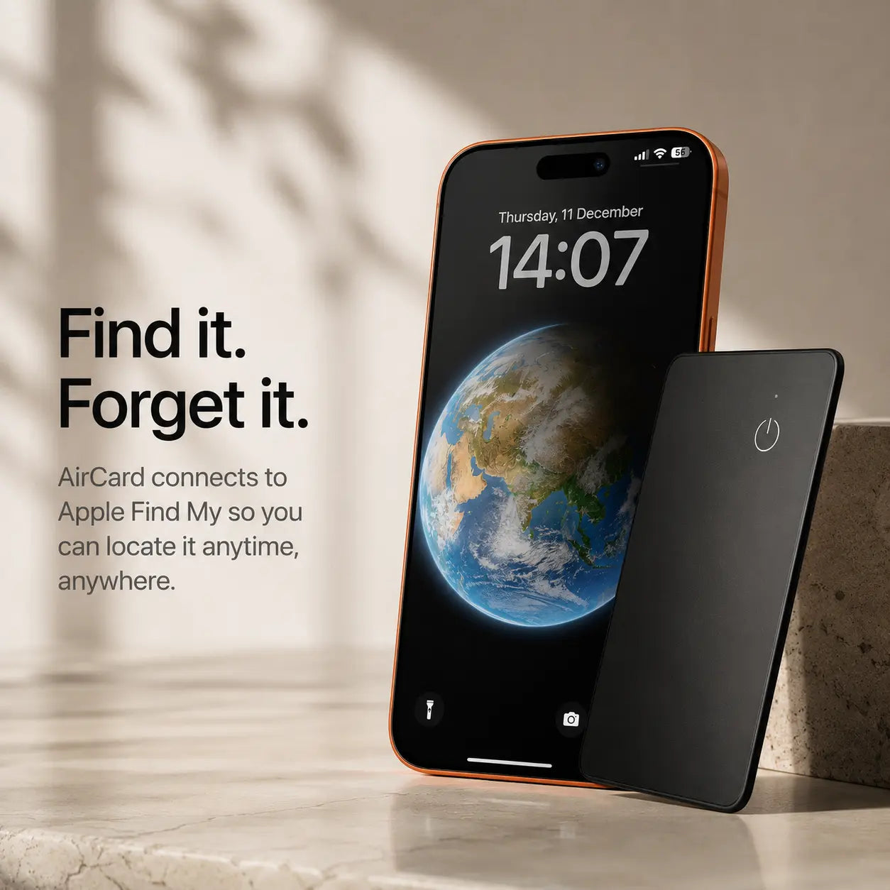 AirCard and iPhone displaying its location in Apple Find My