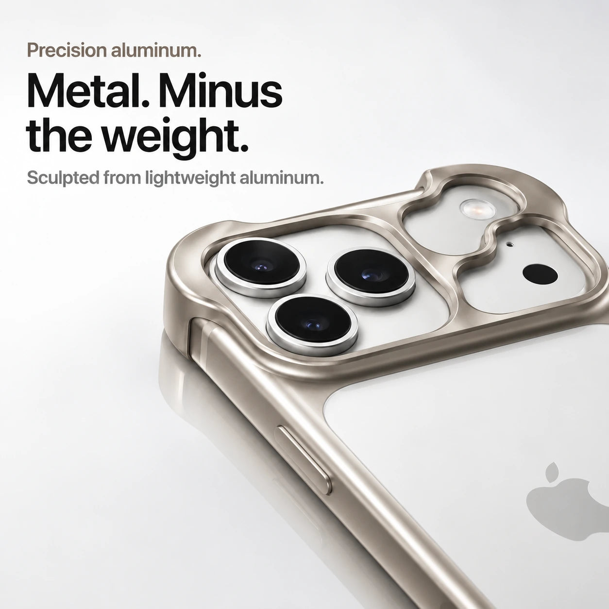 Warm gray sculpted metal phone case showing a close view of its sculpted camera guard #color_Natural Titanium