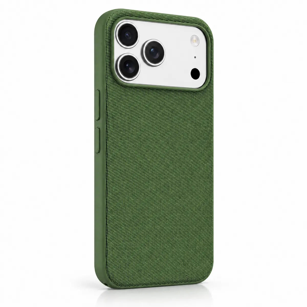 Woven phone case in Forest Green, shown from the back on a silver phone. #color_Forest Green