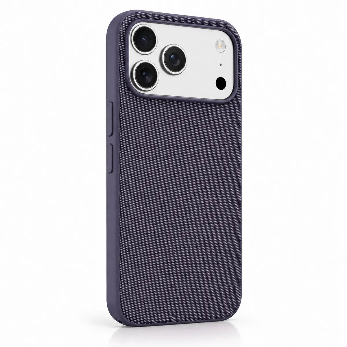 Woven phone case in Dusk Purple, shown from the back on a silver phone. #color_Dusk Purple